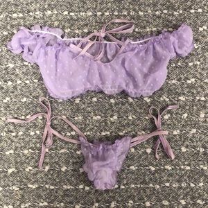 Cute purple see-through side tie lingerie set